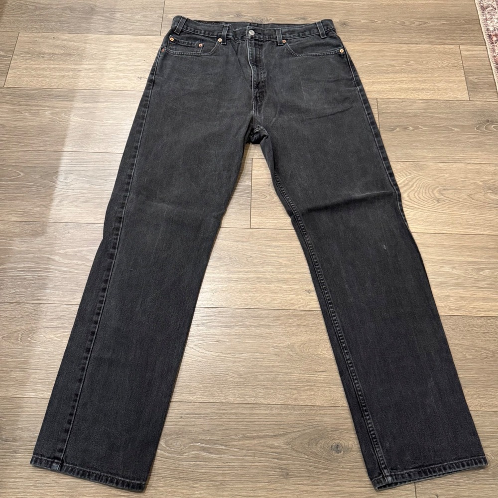 Levis 505 Regular Fit Straight Leg Black Denim Jeans 38x34 Faded